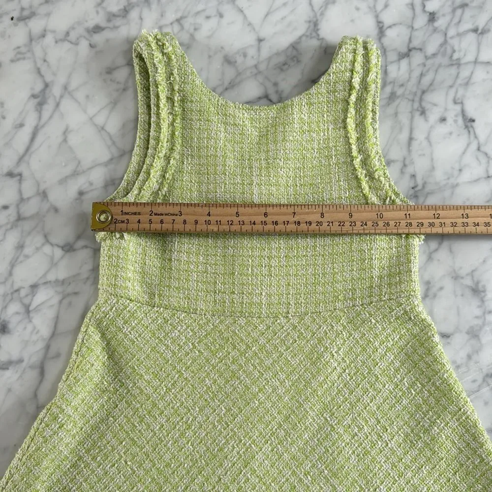 Zara A-line Dress Tweed Sleeveless Fringed Raw Hem Back Zip Green Girls Sz 7
